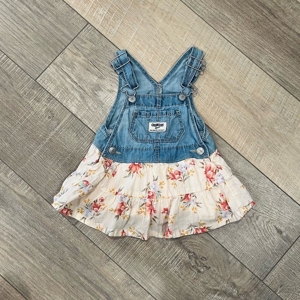 OshKosh B'gosh Blue and White Floral Kids Overall Dress